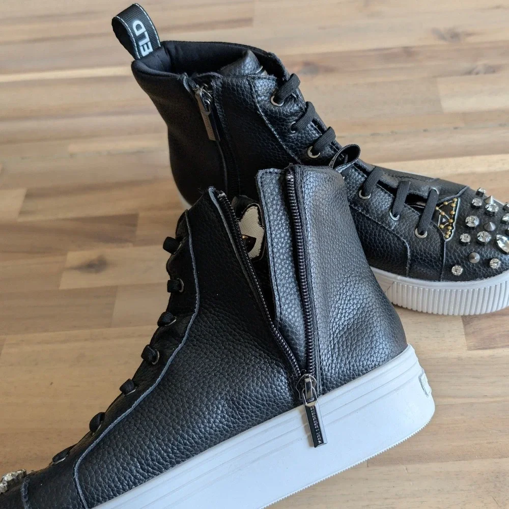 Karl Lagerfeld Paris Womens Embellished High Top Sneakers Leather Platform Sz 7.